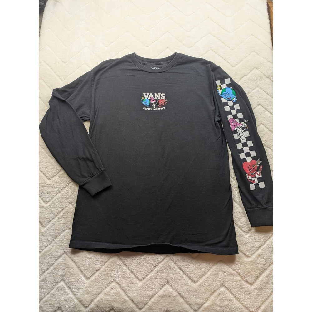 Vans Better Together Long Sleeve Graphic Tee Black Medium Checkerboard Sleeve
